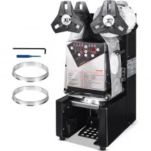 Selladora de vasos completamente automática VEVOR, 500-650 tazas/h, máquina selladora de vasos para vasos de 190 mm de alto y 90/95 mm, selladora de té Boba eléctrica con panel LCD de control digital para café, té con leche con burbujas, color negro