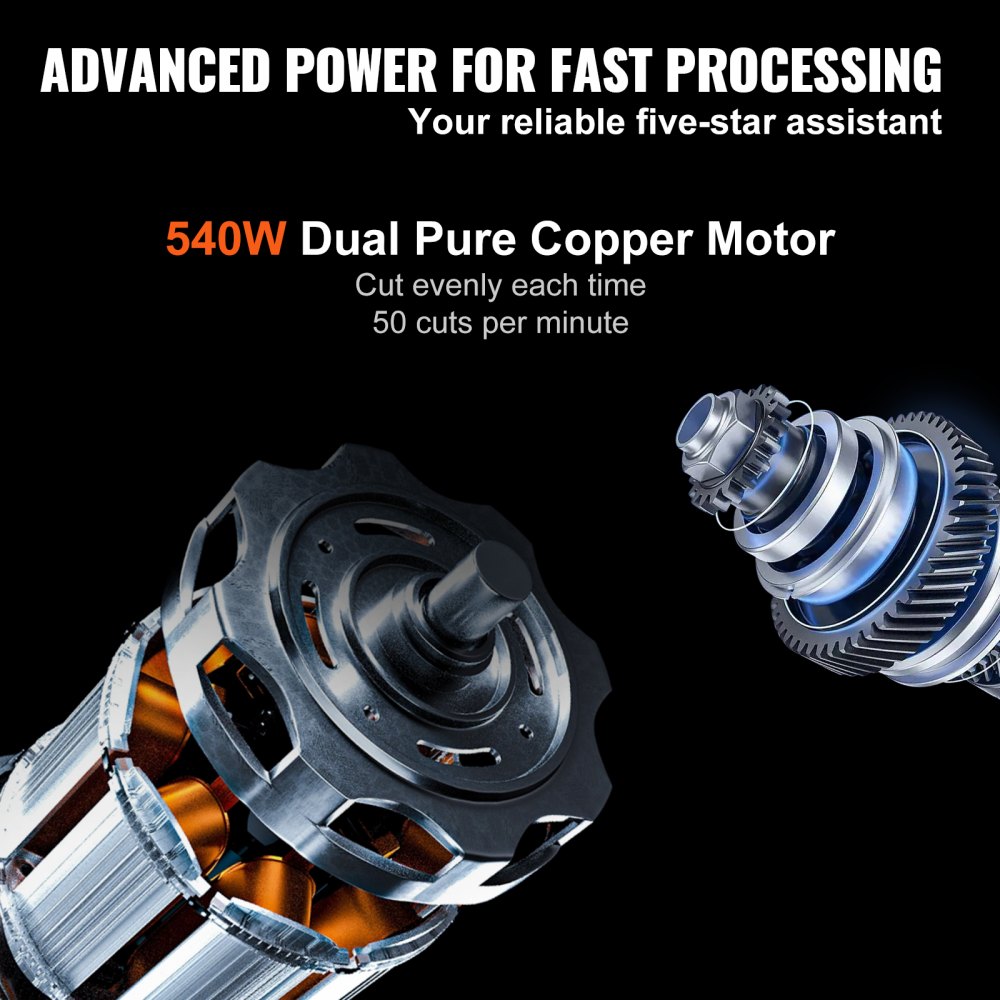 VEVOR Cortadora automática de carne, cortadora de delicatessen de 540 W, 2 piezas de hoja extraíble de acero inoxidable de 10", espesor ajustable de 0-15 mm, protección de bloqueo para niños, máquina cortadora de alimentos para carne, queso, pan para uso doméstico