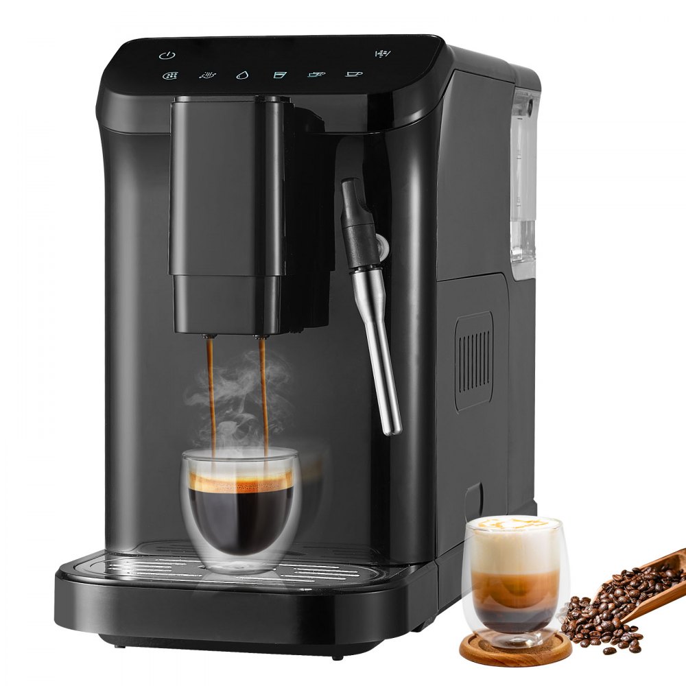 Cafetera espresso automática VEVOR, 20 bares, con vaporizador, molinillo integrado y 15 niveles de molienda. Cafetera profesional con depósito de agua de 1,5 l.