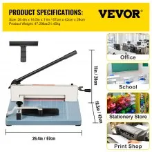 VEVOR Cortador de papel industrial A3, cortador de papel resistente de 17 pulgadas, 500 hojas de papel con guía de corte transparente para oficinas, escuelas, negocios y tiendas de impresión