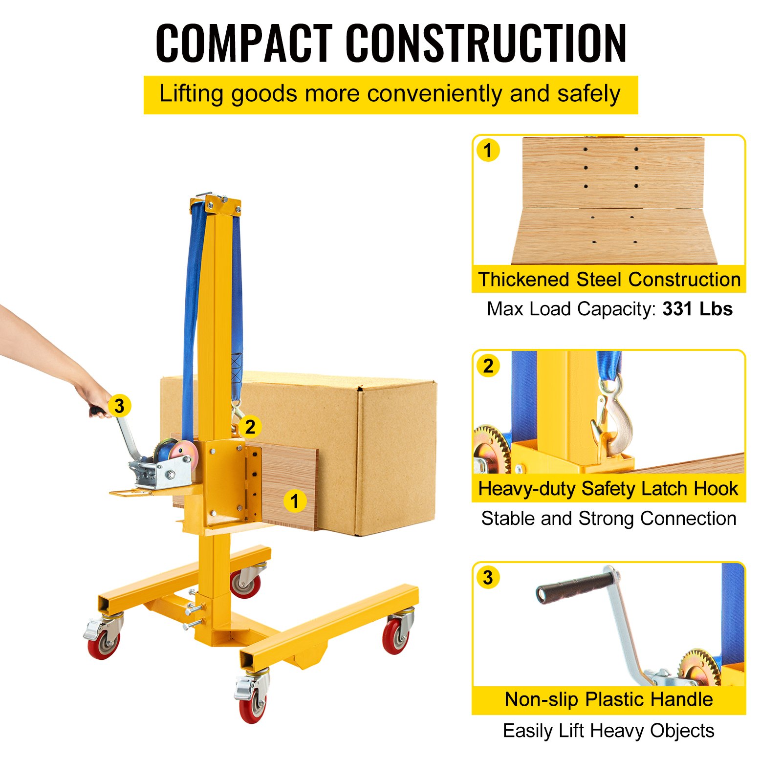 Apilador de cabrestante manual VEVOR, rango de altura de 9.4" - 72", plataforma de 19.7" de largo x 15.7" de ancho, cabrestante de elevación de carga Lite de acero, carretilla elevadora de cabrestante manual, elevación de material de capacidad de 331 libras para instalaciones de envío