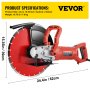 Sierra eléctrica para hormigón VEVOR, cortadora de hormigón de 14", sierra para hormigón de 15 amperios, sierra circular eléctrica con hoja de 14" y herramientas, sierra para mampostería para granito, ladrillo, porcelana, hormigón armado y otros materiales
