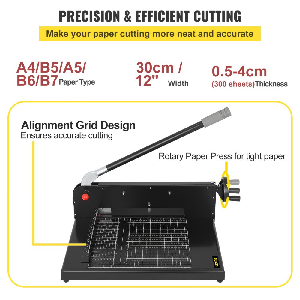 Cortadora de papel VEVOR de 30 cm, tamaño A4, comercial, resistente, 300 hojas, dureza 45HRC, base metálica, para escritorio, para el hogar y la oficina (A4)