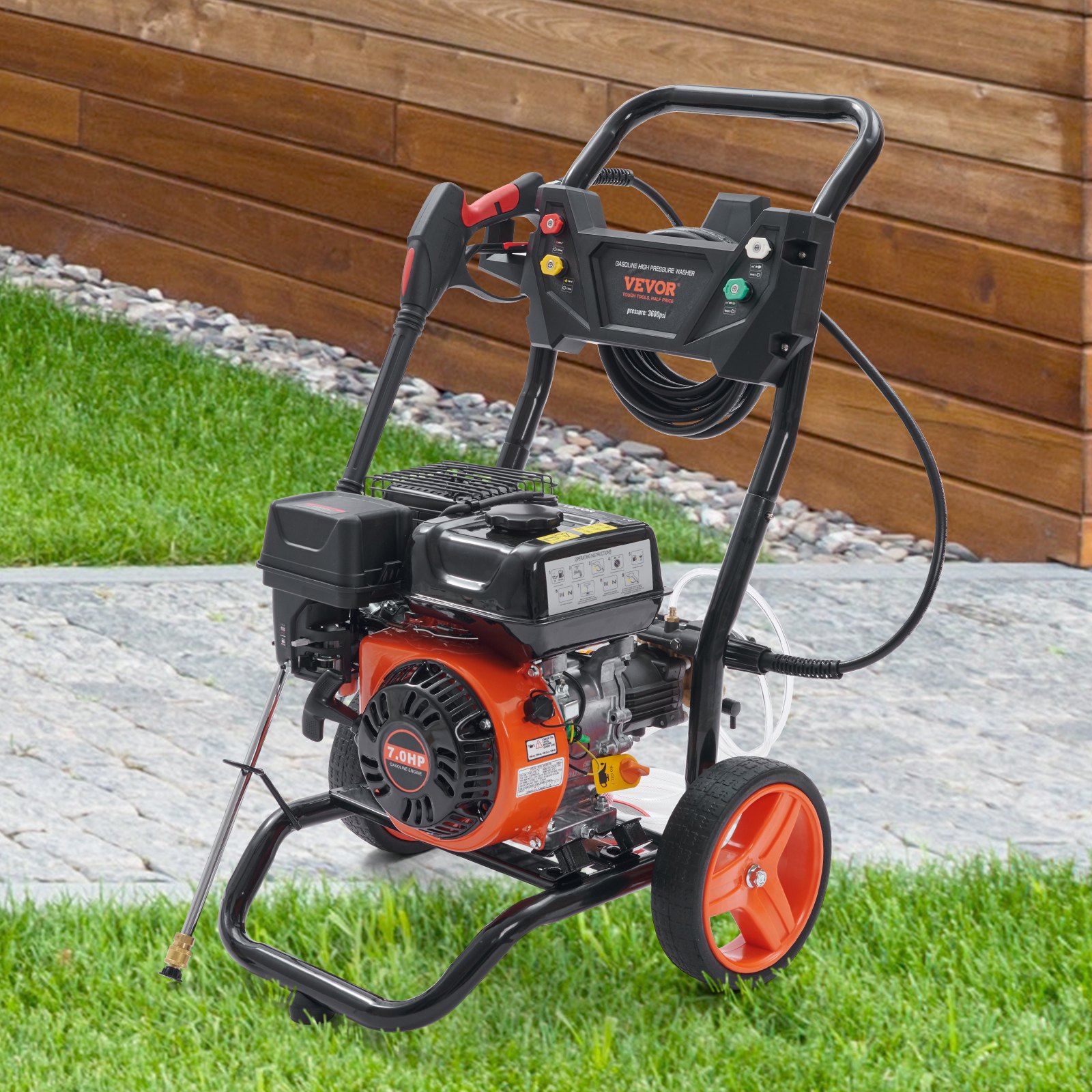VEVOR Lavadora a presión de gas, 3600 PSI 2.6 GPM, Lavadora a presión a gas con bomba de cobre, pistola rociadora y varilla de extensión, 5 boquillas de conexión rápida, para limpieza de automóviles, casas, calzadas, patios