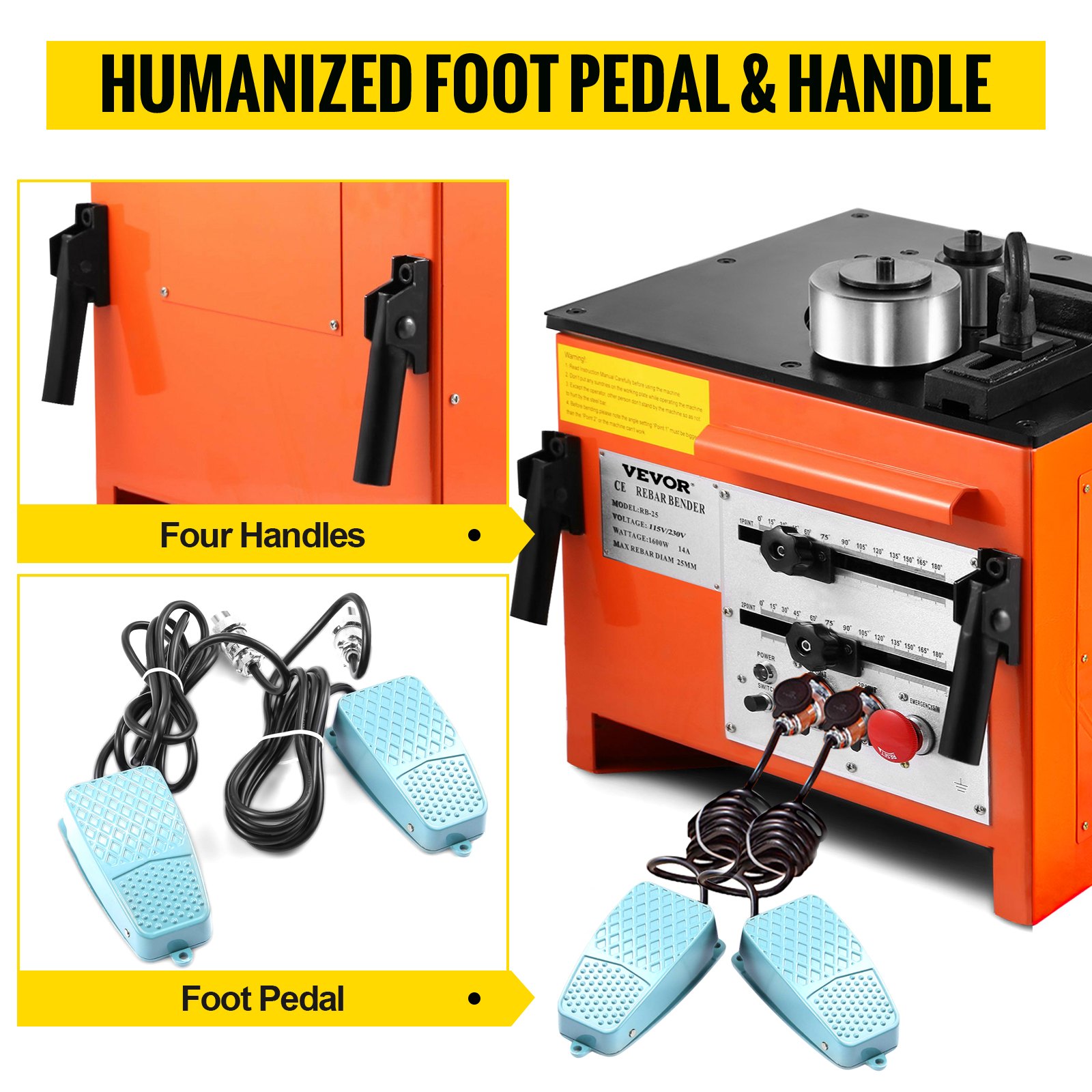 Dobladora de varillas de refuerzo eléctrica con interruptor de pie n.° 8, pedal incluido, 1" (25 mm), grado 60, dobladora de varillas de refuerzo