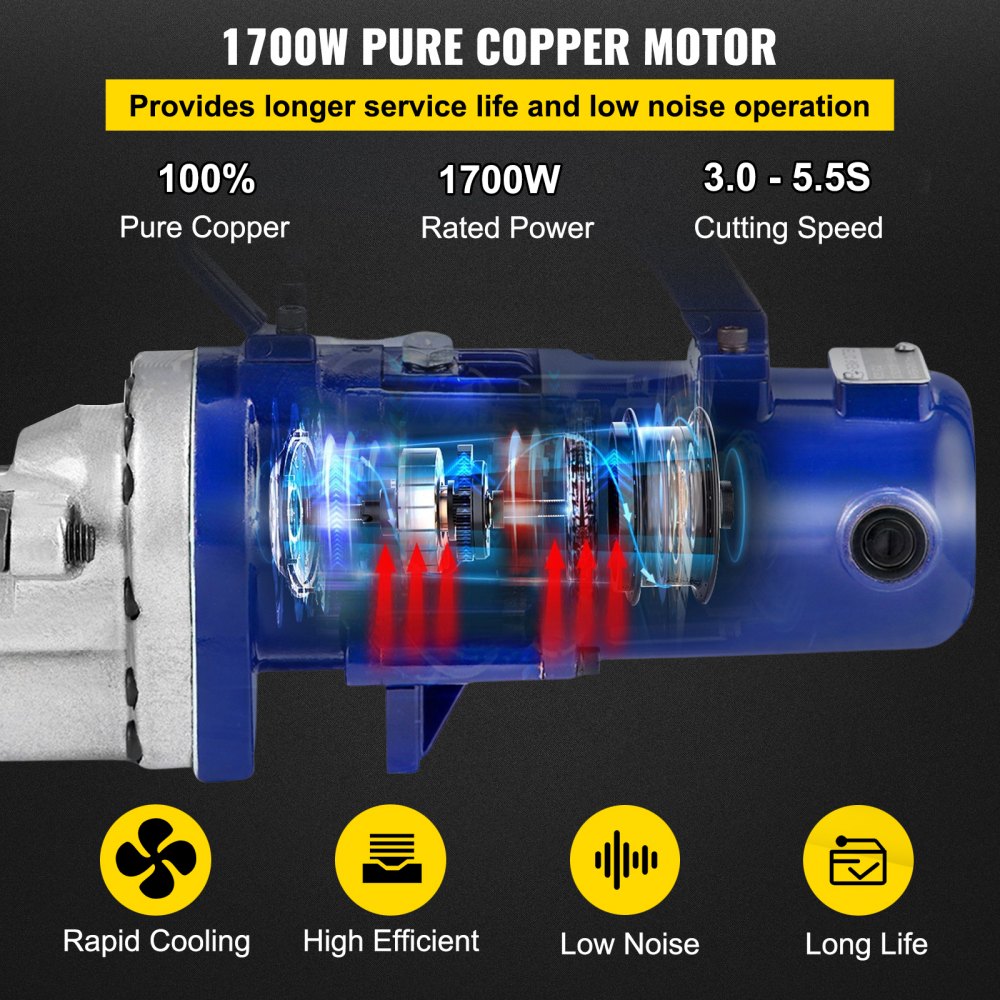 Cortador de barras de refuerzo eléctrico VEVOR, cortador de barras de refuerzo hidráulico eléctrico de 1,7 kW y 110 V con hoja de acero de aleación ajustable Corte de barras de refuerzo de 1 pulgada y 25 mm en 5 segundos