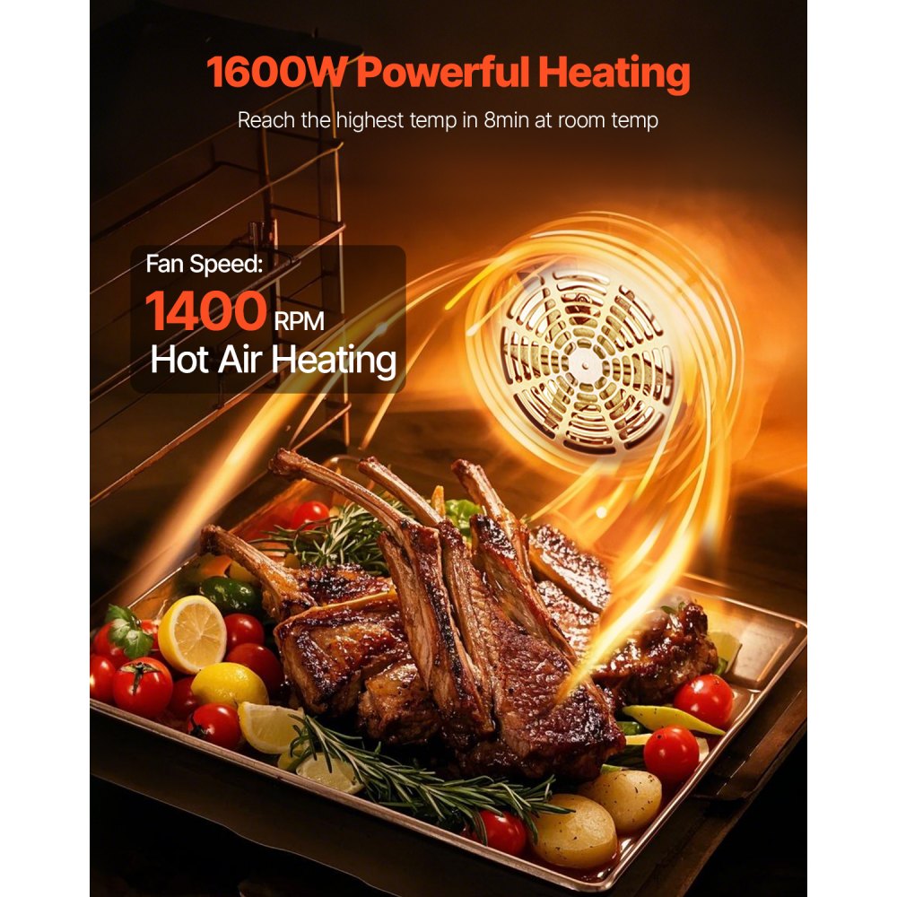 VEVOR Horno de convección comercial, 47 L/43 Qt, encimera de horno convencional de tamaño medio, tostadora de 4 niveles de 1600 W con puerta frontal de vidrio, horno eléctrico para hornear con bandeja