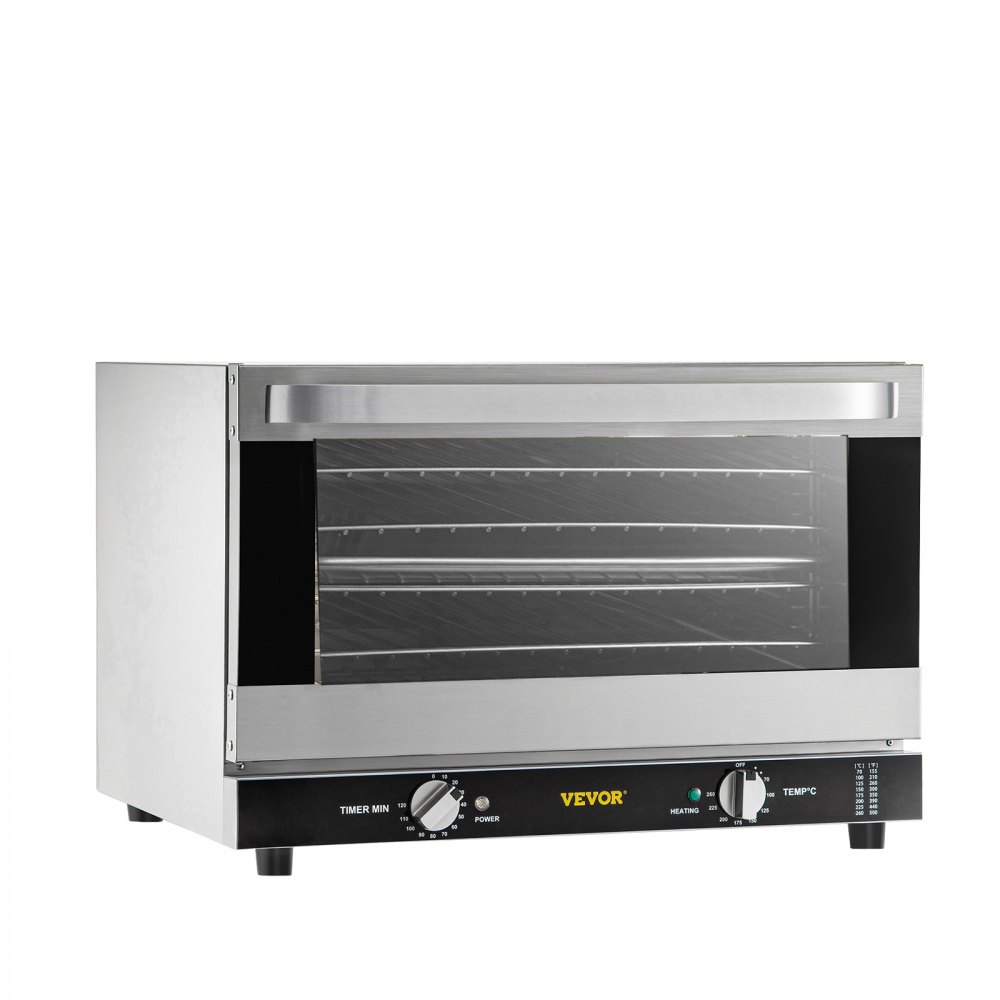 VEVOR Horno de convección comercial, 47 L/43 Qt, encimera de horno convencional de tamaño medio, tostadora de 4 niveles de 1600 W con puerta frontal de vidrio, horno eléctrico para hornear con bandeja