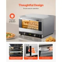 VEVOR Horno de convección comercial, 47 L/43 Qt, encimera de horno convencional de tamaño medio, tostadora de 4 niveles de 1600 W con puerta frontal de vidrio, horno eléctrico para hornear con bandeja