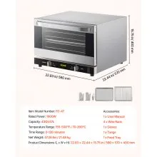 VEVOR Horno de convección comercial, 47 L/43 Qt, encimera de horno convencional de tamaño medio, tostadora de 4 niveles de 1600 W con puerta frontal de vidrio, horno eléctrico para hornear con bandeja