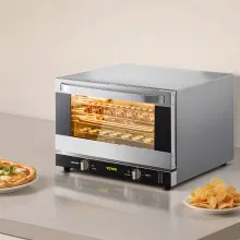 VEVOR Horno de convección comercial, 47 L/43 Qt, encimera de horno convencional de tamaño medio, tostadora de 4 niveles de 1600 W con puerta frontal de vidrio, horno eléctrico para hornear con bandeja