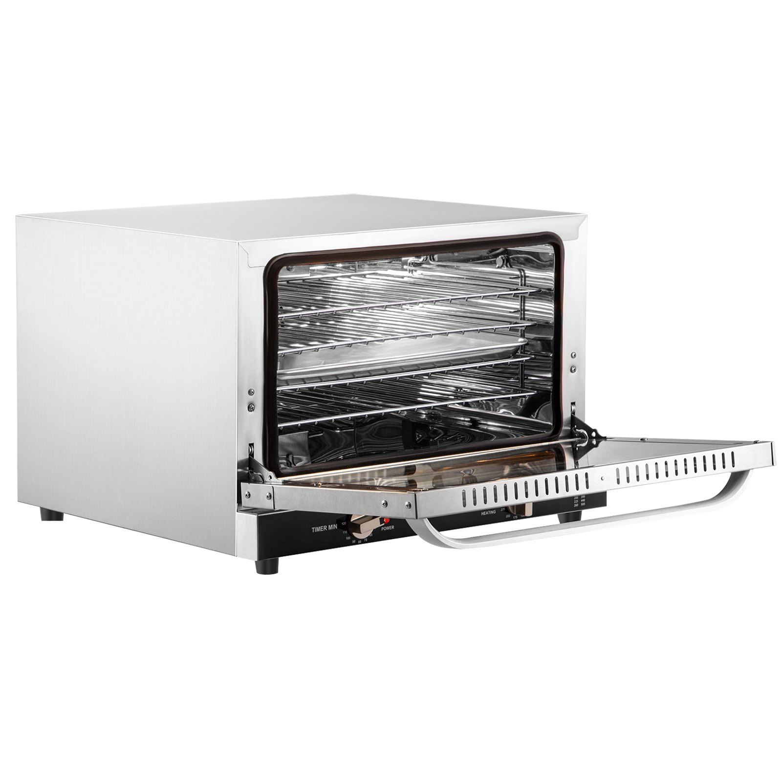 VEVOR Horno de convección comercial, 47 L/43 Qt, encimera de horno convencional de tamaño medio, tostadora de 4 niveles de 1600 W con puerta frontal de vidrio, horno eléctrico para hornear con bandeja