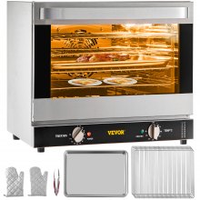 VEVOR Horno de convección comercial, 66 L/60 Qt, encimera de horno convencional de tamaño medio, tostadora de 4 niveles de 1800 W con puerta frontal de vidrio, horno eléctrico para hornear con bandejas, guantes de clip, 120 V, certificación ETL