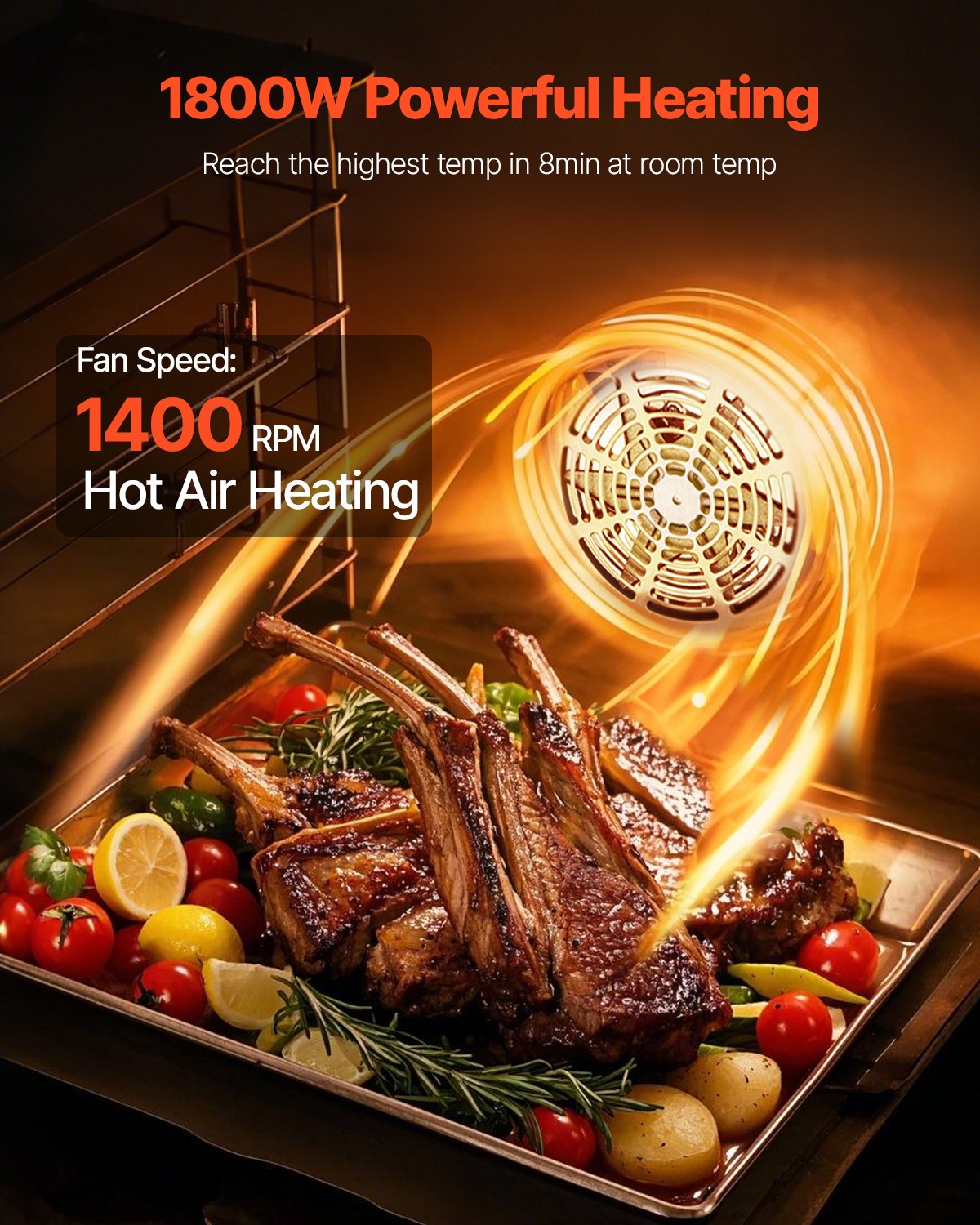 Horno de convección comercial VEVOR, 66 L/60 Qt, horno convencional de tamaño medio de encimera, tostador de 4 niveles de 1800 W con puerta frontal de vidrio, horno eléctrico con bandeja y rejillas de alambre (120 V, enchufe 5-15P)