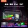 Luces de escenario VEVOR con efectos RGB 4 en 1, control remoto y varios patrones de iluminación, incluidos estroboscópico y discoteca.