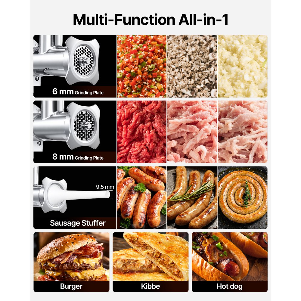 VEVOR Electric Meat Grinder, 661 Lbs/Hour800 W Meat Grinder Machine, 1.5 HP Electric Meat Mincer with 2 Grinding Plates, Sausage Kit Set Meat Grinder Heavy Duty, Home Kitchen & Commercial Use Red