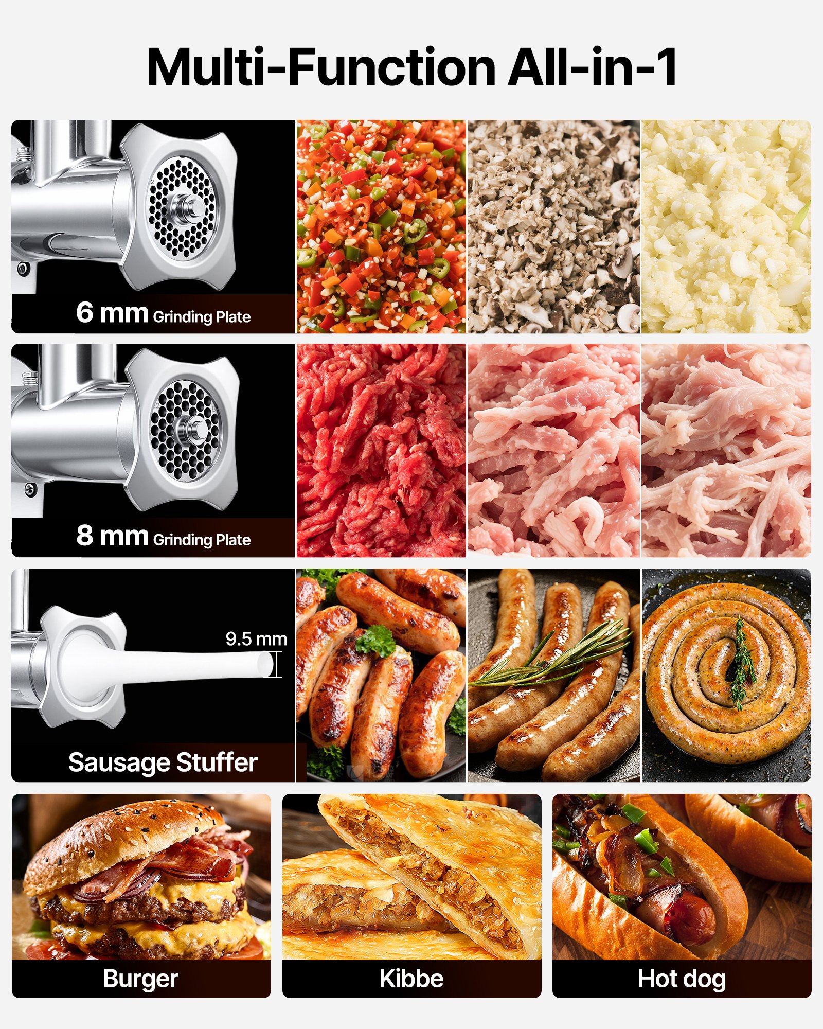 VEVOR Electric Meat Grinder, 661 Lbs/Hour800 W Meat Grinder Machine, 1.5 HP Electric Meat Mincer with 2 Grinding Plates, Sausage Kit Set Meat Grinder Heavy Duty, Home Kitchen & Commercial Use Red