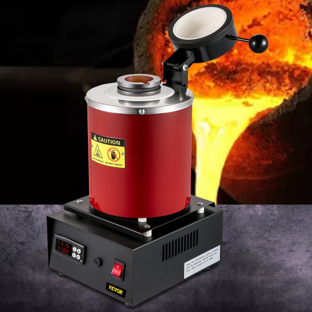 VEVOR Horno de Fusión de Oro 3 kg 1150 °C Horno de Fundición Eléctrico 1750 W Horno de Fusión Automático con Grafito para Fundición de Oro, Plata Pura, Cobre Puro, Aluminio en Industrias y Talleres