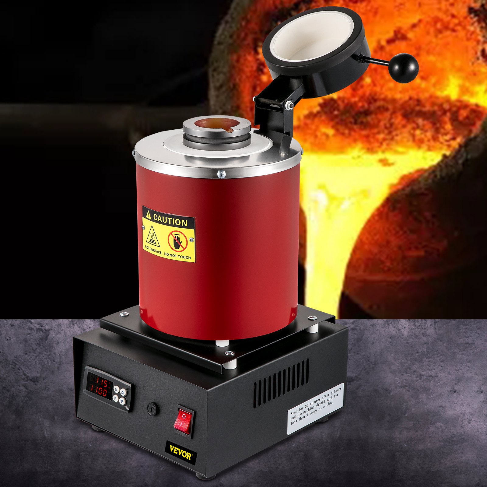 VEVOR Horno de Fusión de Oro 3 kg 1150 °C Horno de Fundición Eléctrico 1750 W Horno de Fusión Automático con Grafito para Fundición de Oro, Plata Pura, Cobre Puro, Aluminio en Industrias y Talleres