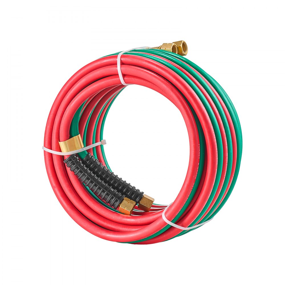 Manguera de oxígeno y acetileno VEVOR de 1/4 de pulgada x 25 pies con conectores B de 9/16"-18 LH/RH, manguera doble para soplete de soldadura de grado R con presión máxima de trabajo de 300 PSI para corte, soldadura fuerte y soldadura fuerte.
