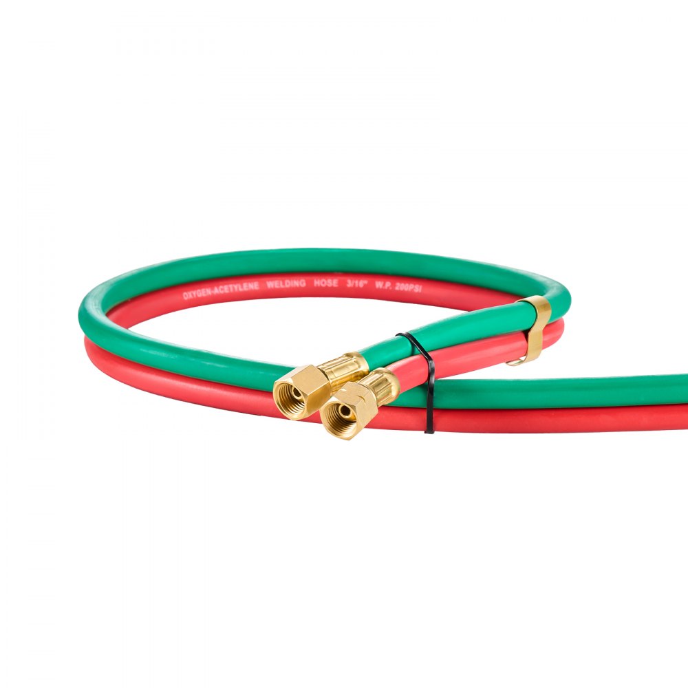 Manguera de oxígeno y acetileno VEVOR de 1/4 de pulgada x 25 pies con conectores B de 9/16"-18 LH/RH, manguera doble para soplete de soldadura de grado R con presión máxima de trabajo de 300 PSI para corte, soldadura fuerte y soldadura fuerte.