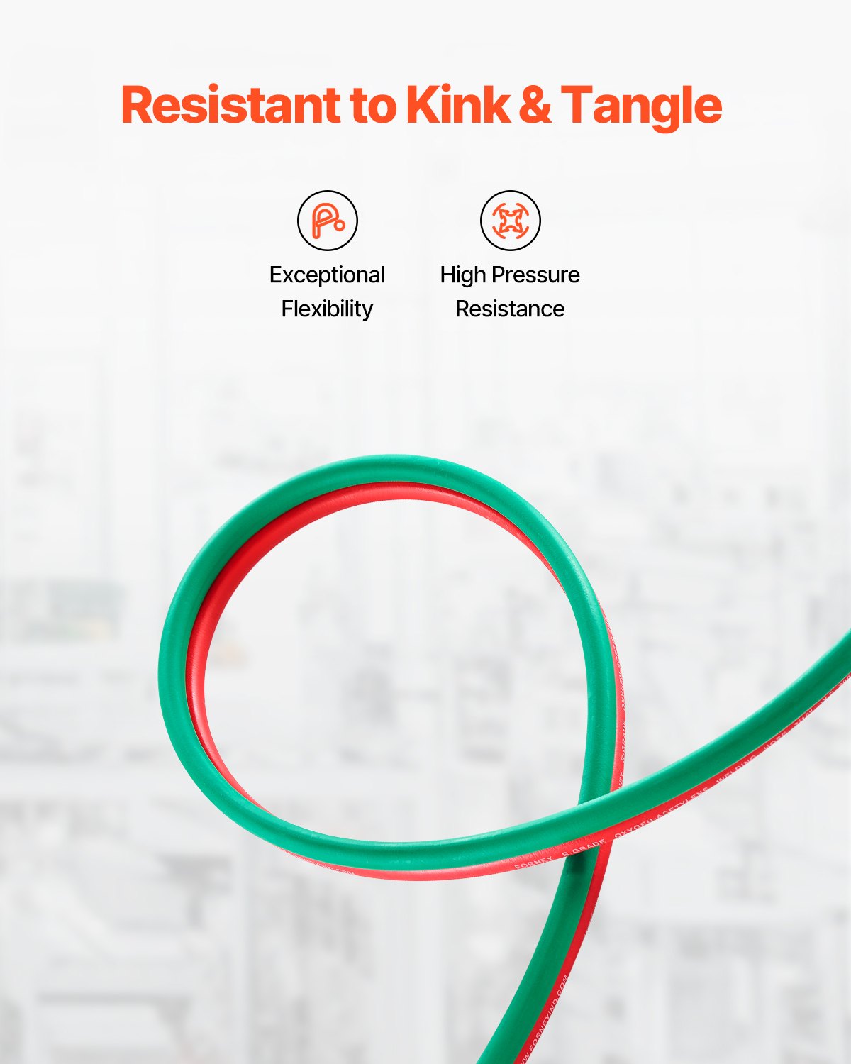 Manguera de oxígeno y acetileno VEVOR de 1/4 de pulgada x 25 pies con conectores B de 9/16"-18 LH/RH, manguera doble para soplete de soldadura de grado R con presión máxima de trabajo de 300 PSI para corte, soldadura fuerte y soldadura fuerte.