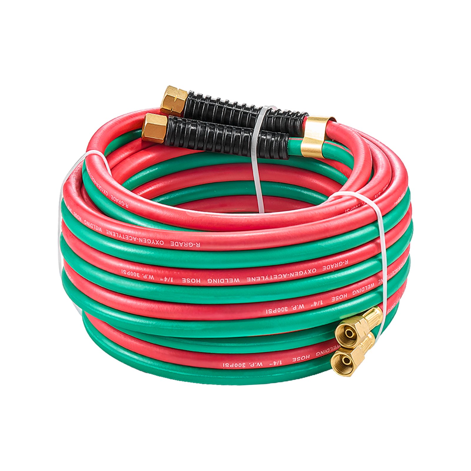 Manguera de oxígeno y acetileno VEVOR de 1/4 de pulgada x 25 pies con conectores B de 9/16"-18 LH/RH, manguera doble para soplete de soldadura de grado R con presión máxima de trabajo de 300 PSI para corte, soldadura fuerte y soldadura fuerte.
