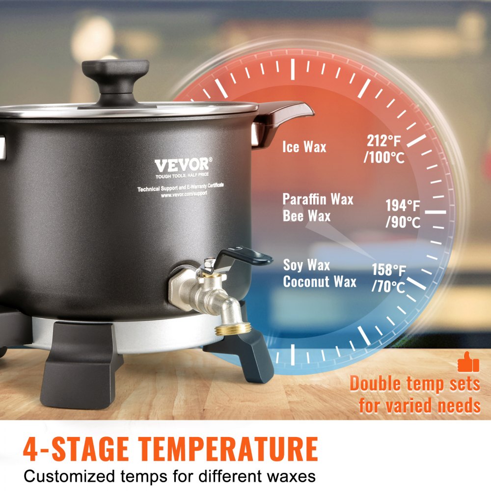 Fundidor de cera VEVOR de 5 litros para fabricación de velas, olla eléctrica grande para fundir cera con pico vertedor fácil, control de temperatura de 4 niveles, fácil de limpiar para velas, jabón, cremas, belleza, producción a granel, negocios o hogar.