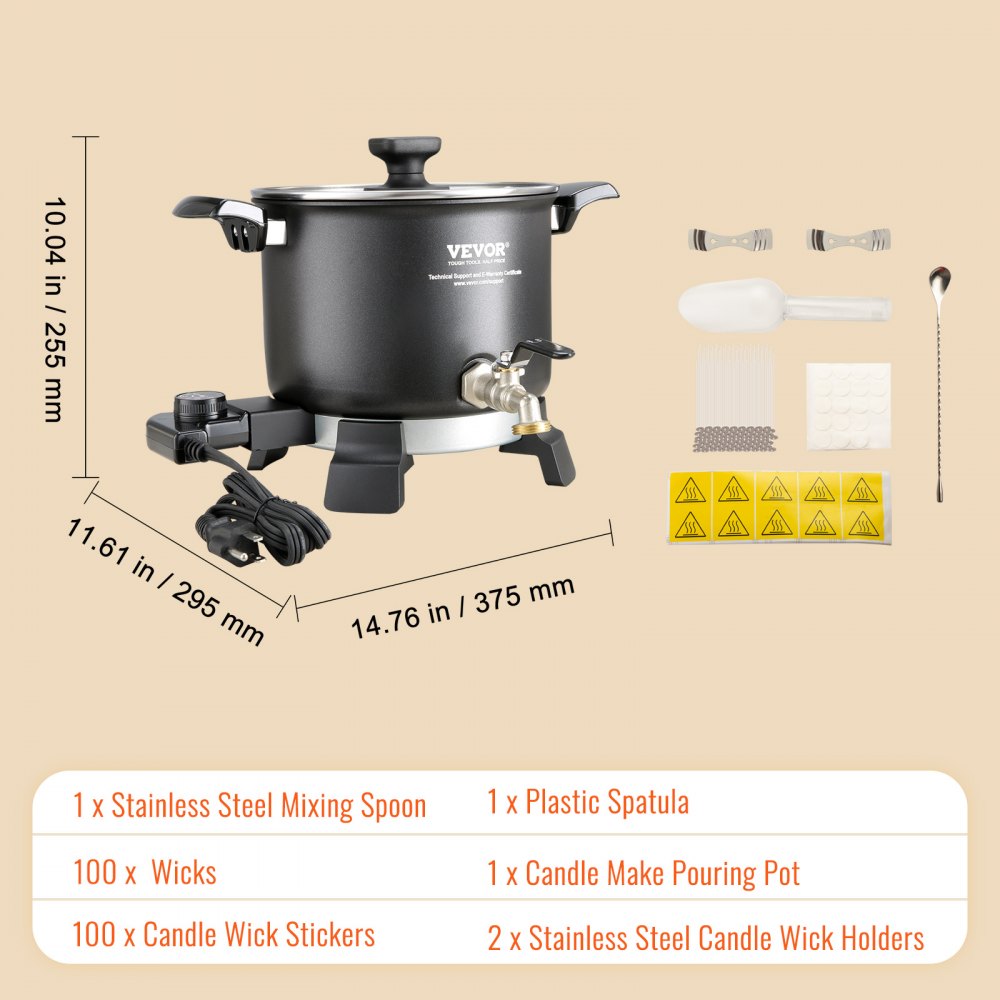 Fundidor de cera VEVOR de 5 litros para fabricación de velas, olla eléctrica grande para fundir cera con pico vertedor fácil, control de temperatura de 4 niveles, fácil de limpiar para velas, jabón, cremas, belleza, producción a granel, negocios o hogar.