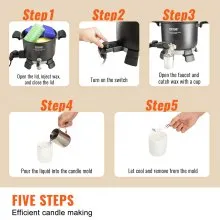 VEVOR Derretidor de Cera de 5 Litros para Fabricación de Velas, Olla para Derretir Cera Eléctrica Grande con Boquilla Fácil de Verter, Control de Temperatura de 4 Niveles, Fácil de Limpiar para Velas, Jabón, Crema, Belleza, Producción a Granel, Negocios o Hogar