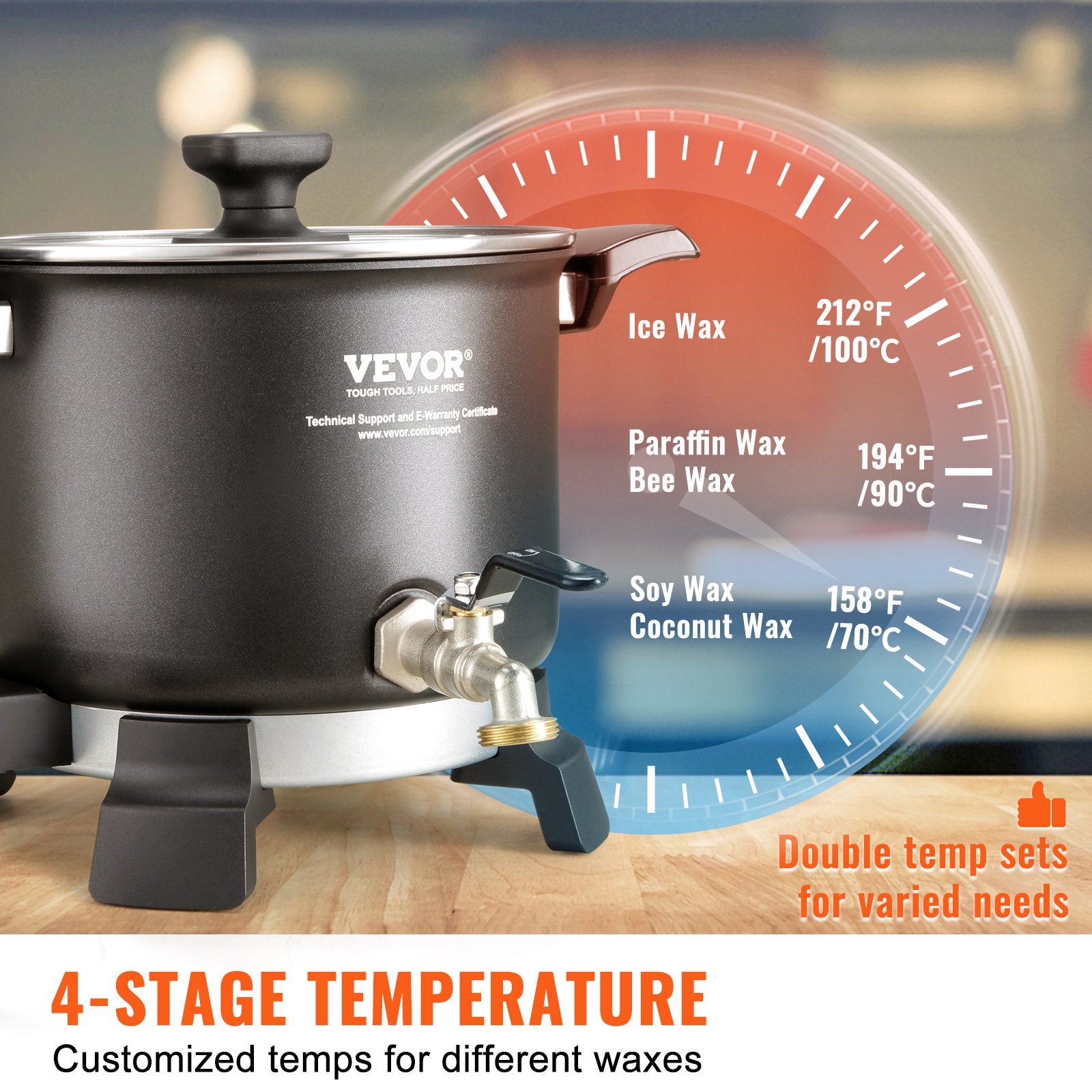 Fundidor de cera VEVOR de 5 litros para fabricación de velas, olla eléctrica grande para fundir cera con pico vertedor fácil, control de temperatura de 4 niveles, fácil de limpiar para velas, jabón, cremas, belleza, producción a granel, negocios o hogar.
