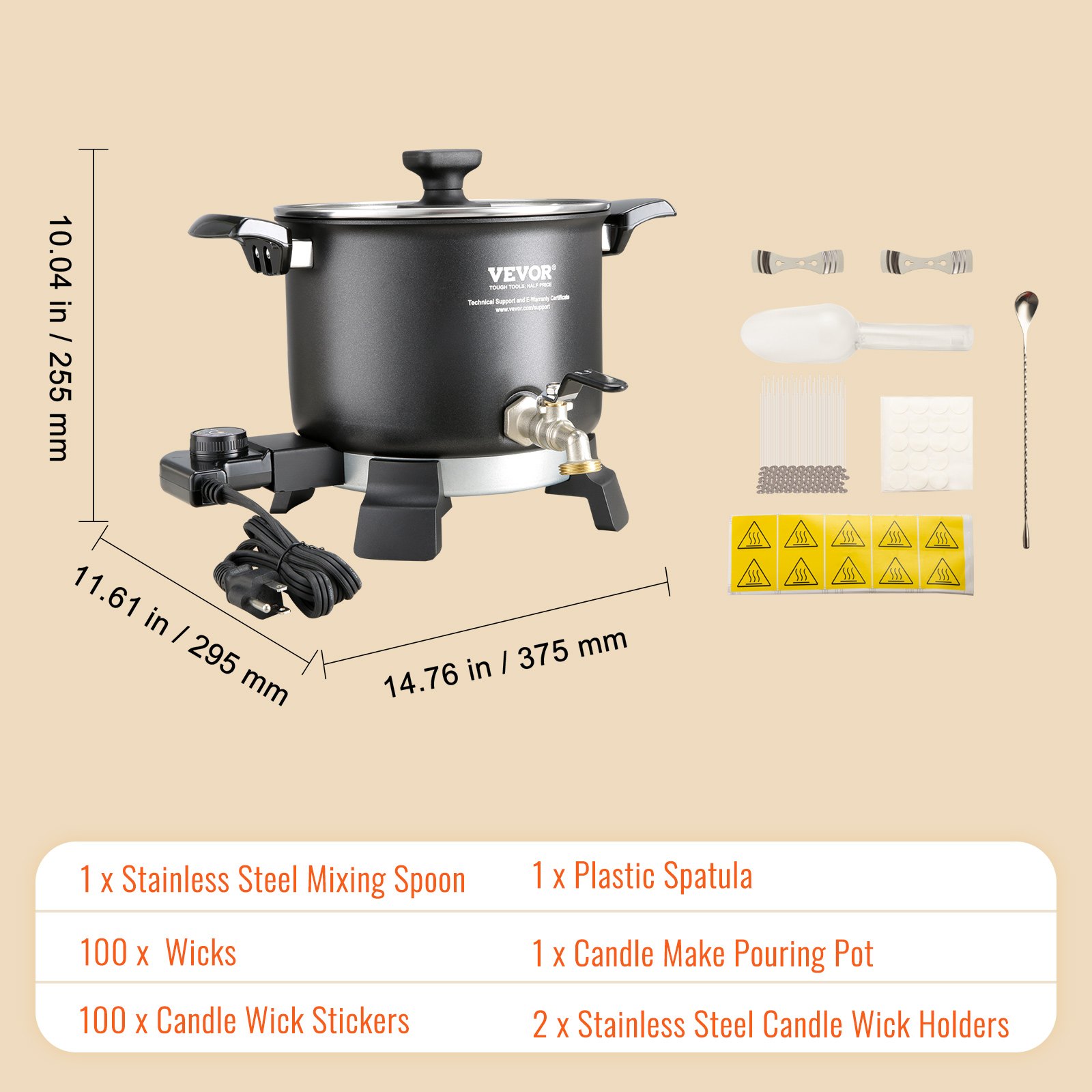 Fundidor de cera VEVOR de 5 litros para fabricación de velas, olla eléctrica grande para fundir cera con pico vertedor fácil, control de temperatura de 4 niveles, fácil de limpiar para velas, jabón, cremas, belleza, producción a granel, negocios o hogar.