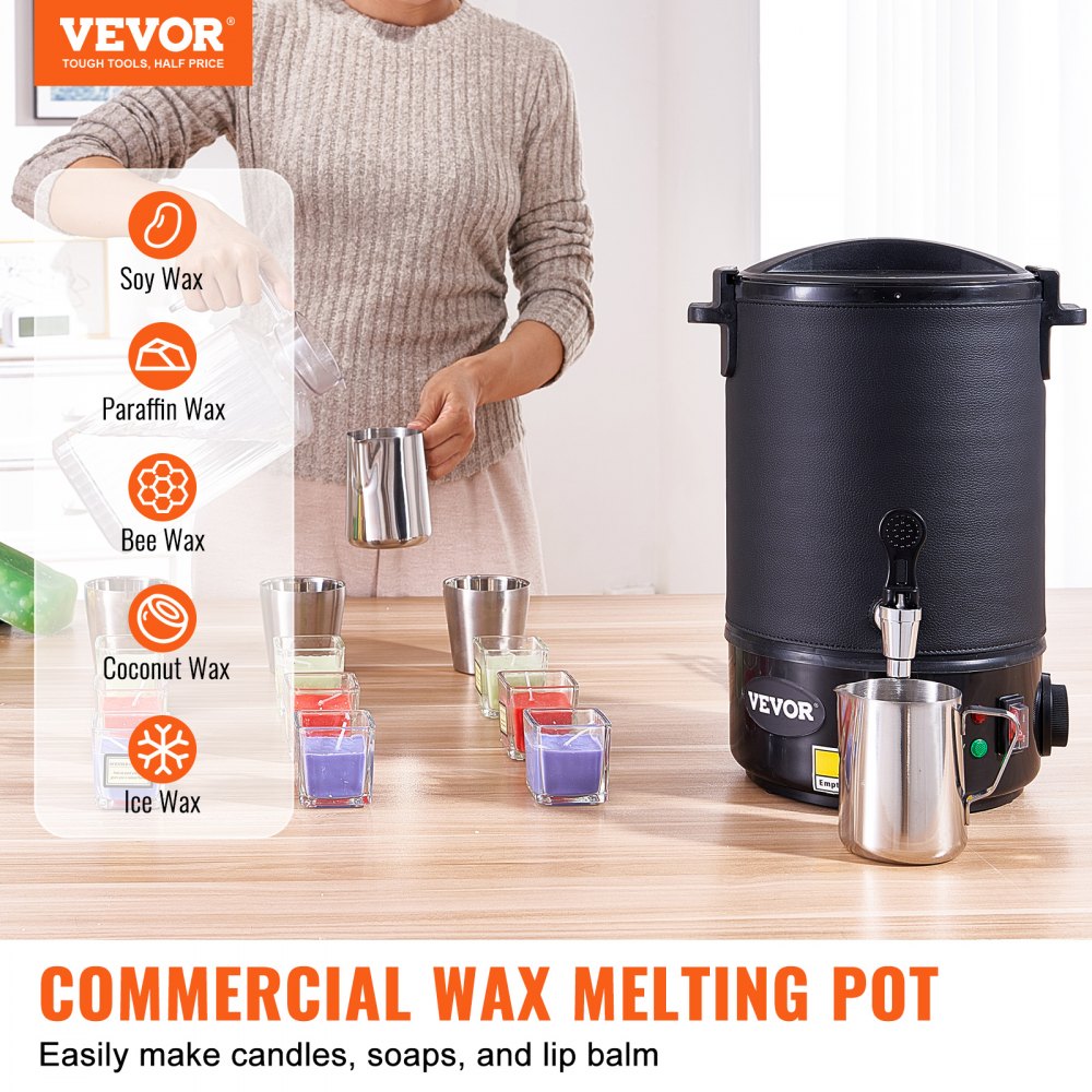 Fundidor de cera VEVOR para fabricación de velas, olla eléctrica grande de 6,5 litros con pico vertedor fácil, control de temperatura de 9 niveles, fácil de limpiar para velas, jabón, cremas, belleza, producción a granel, negocios o hogar.