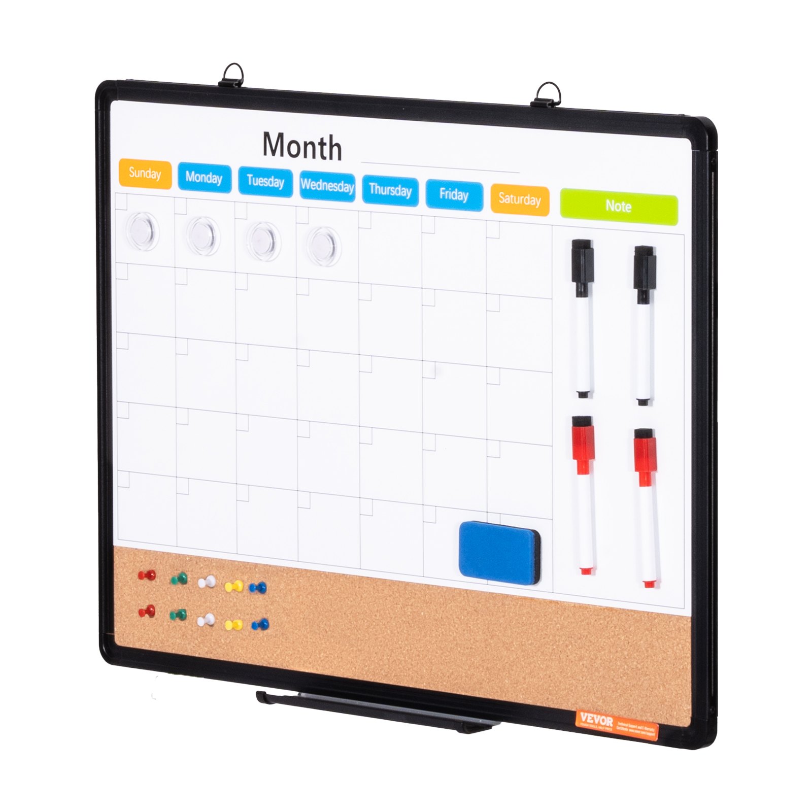 Pizarra blanca y tablero de corcho con calendario mensual de 24" x 18" de VEVOR, tablero de anuncios con marco de aluminio