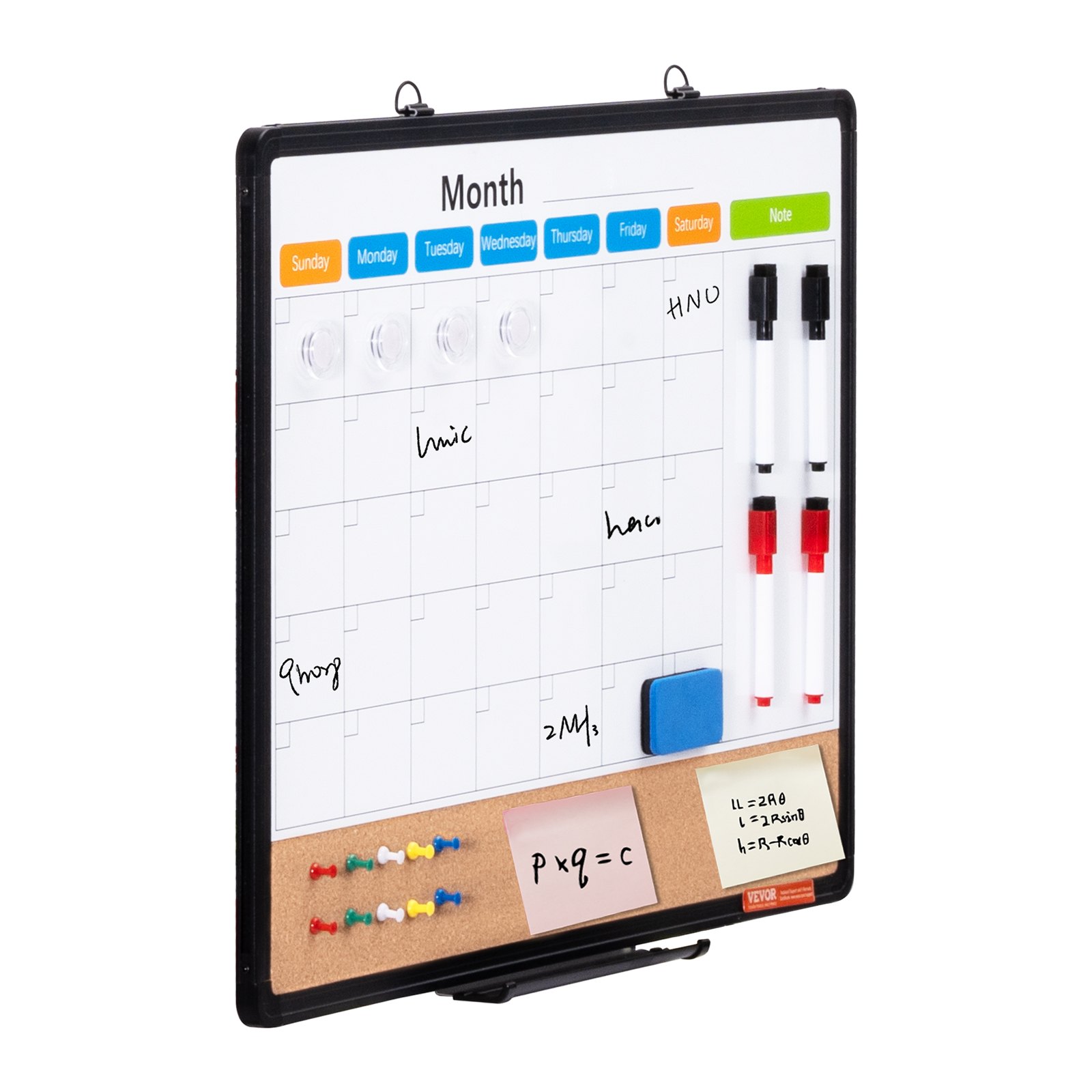 Pizarra blanca y tablero de corcho con calendario mensual de 24" x 18" de VEVOR, tablero de anuncios con marco de aluminio