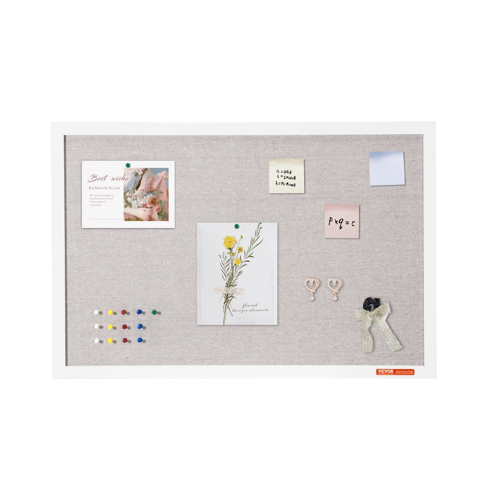 Tablero de corcho blanco VEVOR de 30" x 20" con superficie de lino para montaje en pared