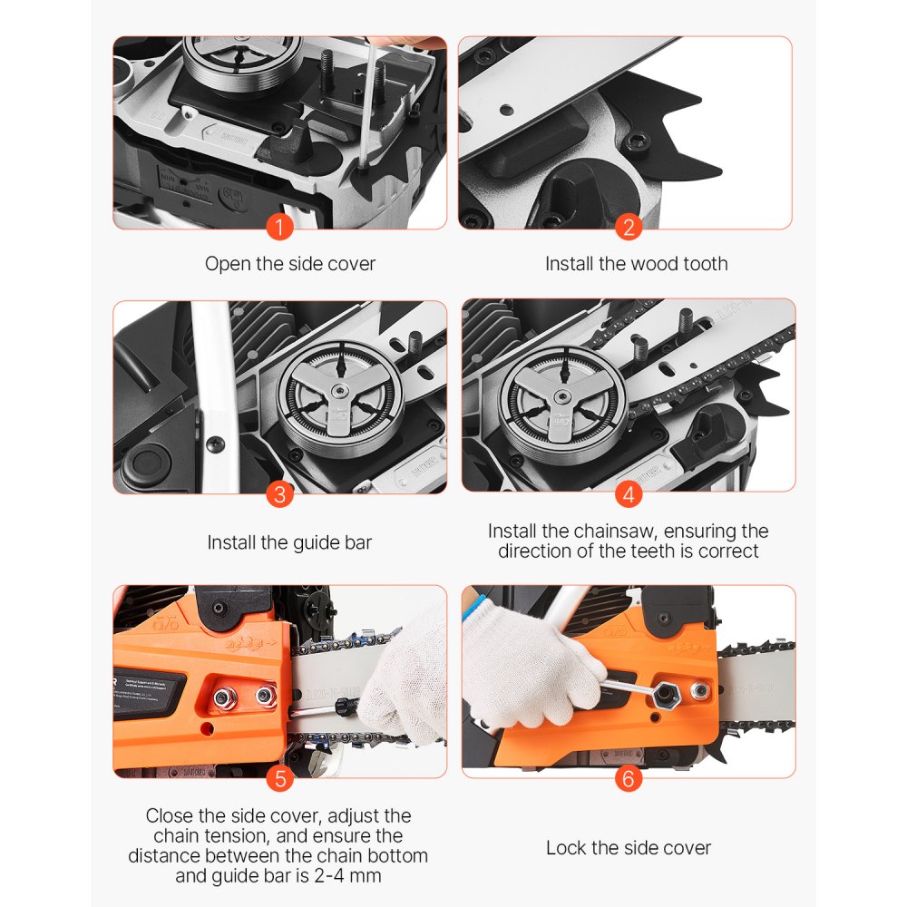 Motosierra de gasolina VEVOR de 62 cc, de 20 pulgadas, 3,8 HP con mango antideslizante, con doble depósito de combustible, ideal para cortar madera, podar árboles y limpiar terrenos.