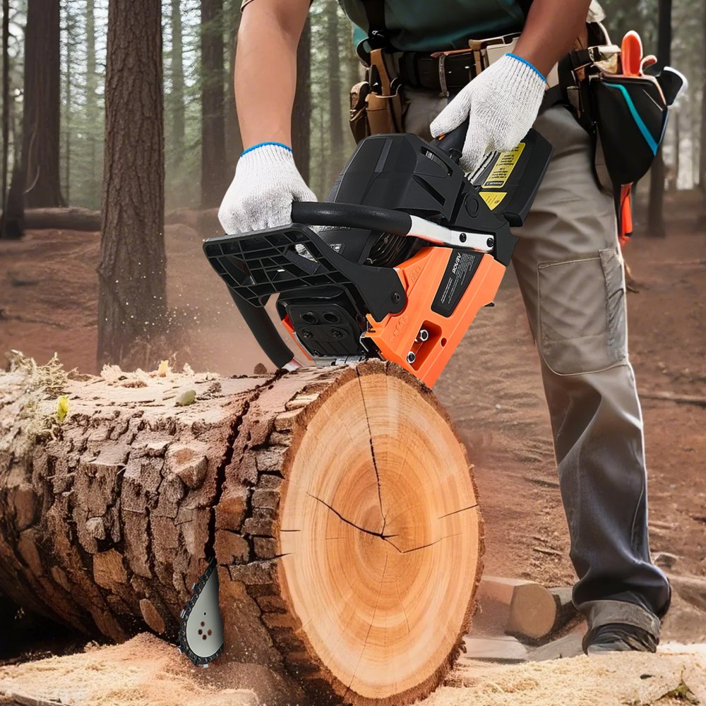 Motosierra de gasolina VEVOR de 62 cc, de 20 pulgadas, 3,8 HP con mango antideslizante, con doble depósito de combustible, ideal para cortar madera, podar árboles y limpiar terrenos.