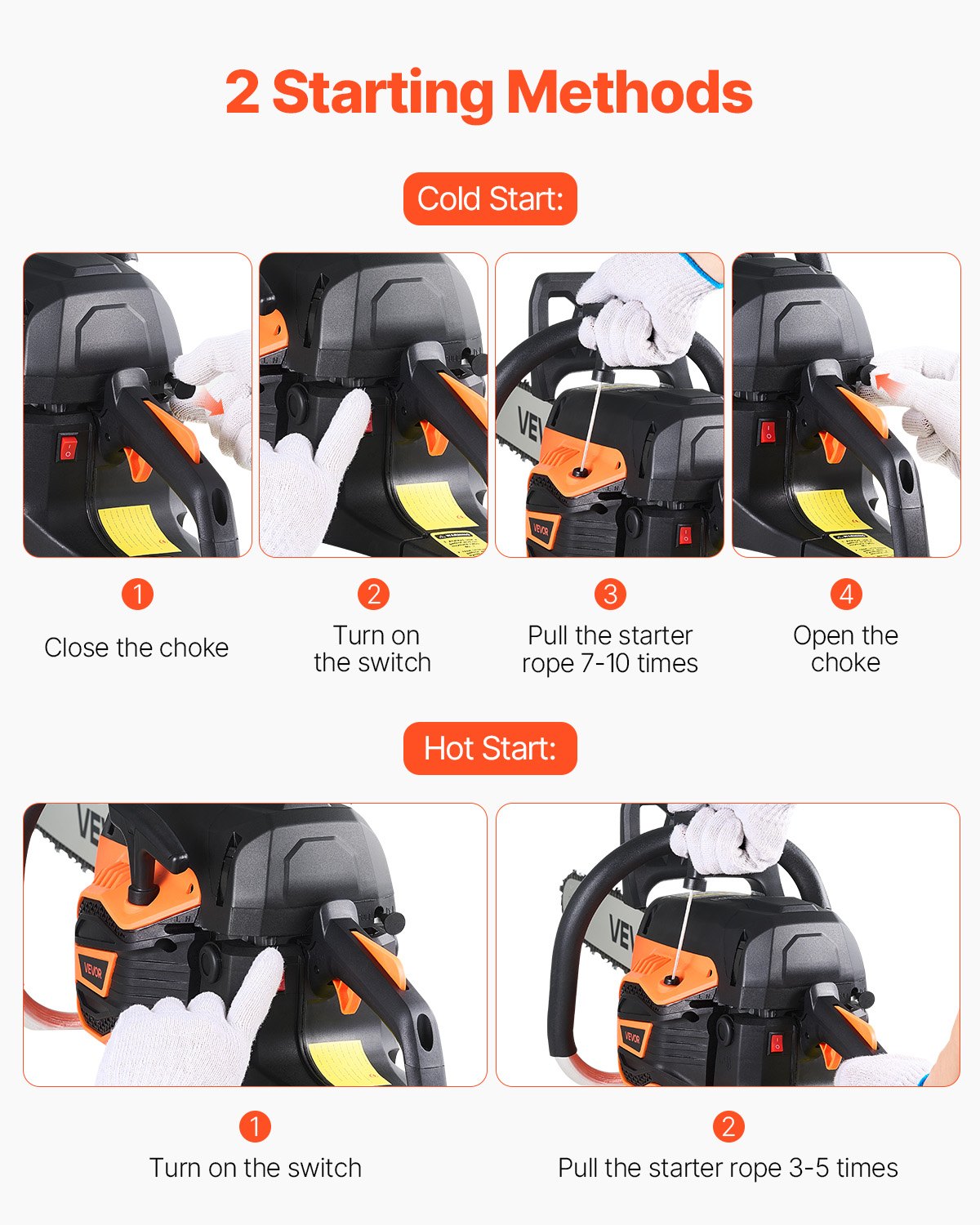 Motosierra de gasolina VEVOR de 62 cc, de 20 pulgadas, 3,8 HP con mango antideslizante, con doble depósito de combustible, ideal para cortar madera, podar árboles y limpiar terrenos.