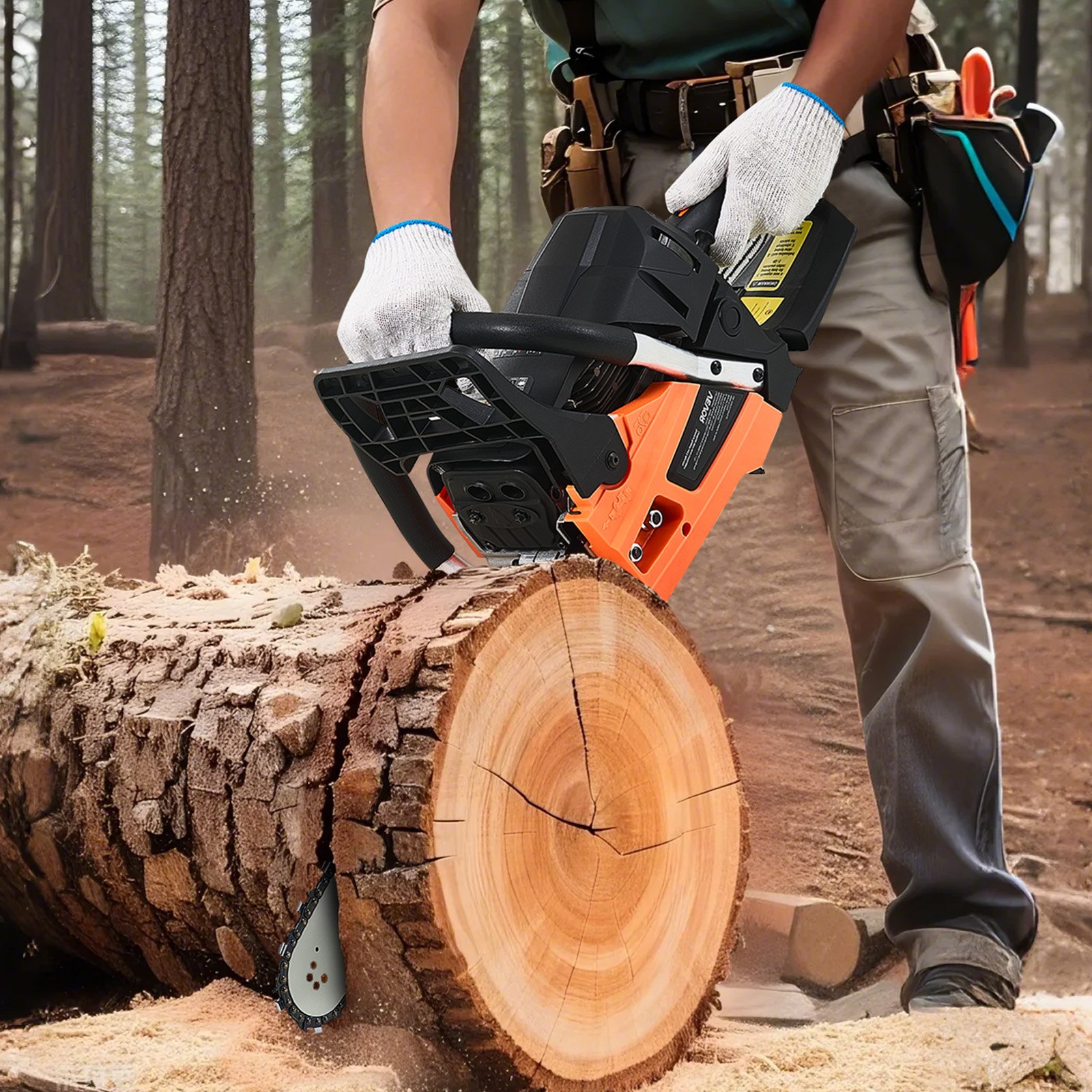 Motosierra de gasolina VEVOR de 62 cc, de 20 pulgadas, 3,8 HP con mango antideslizante, con doble depósito de combustible, ideal para cortar madera, podar árboles y limpiar terrenos.