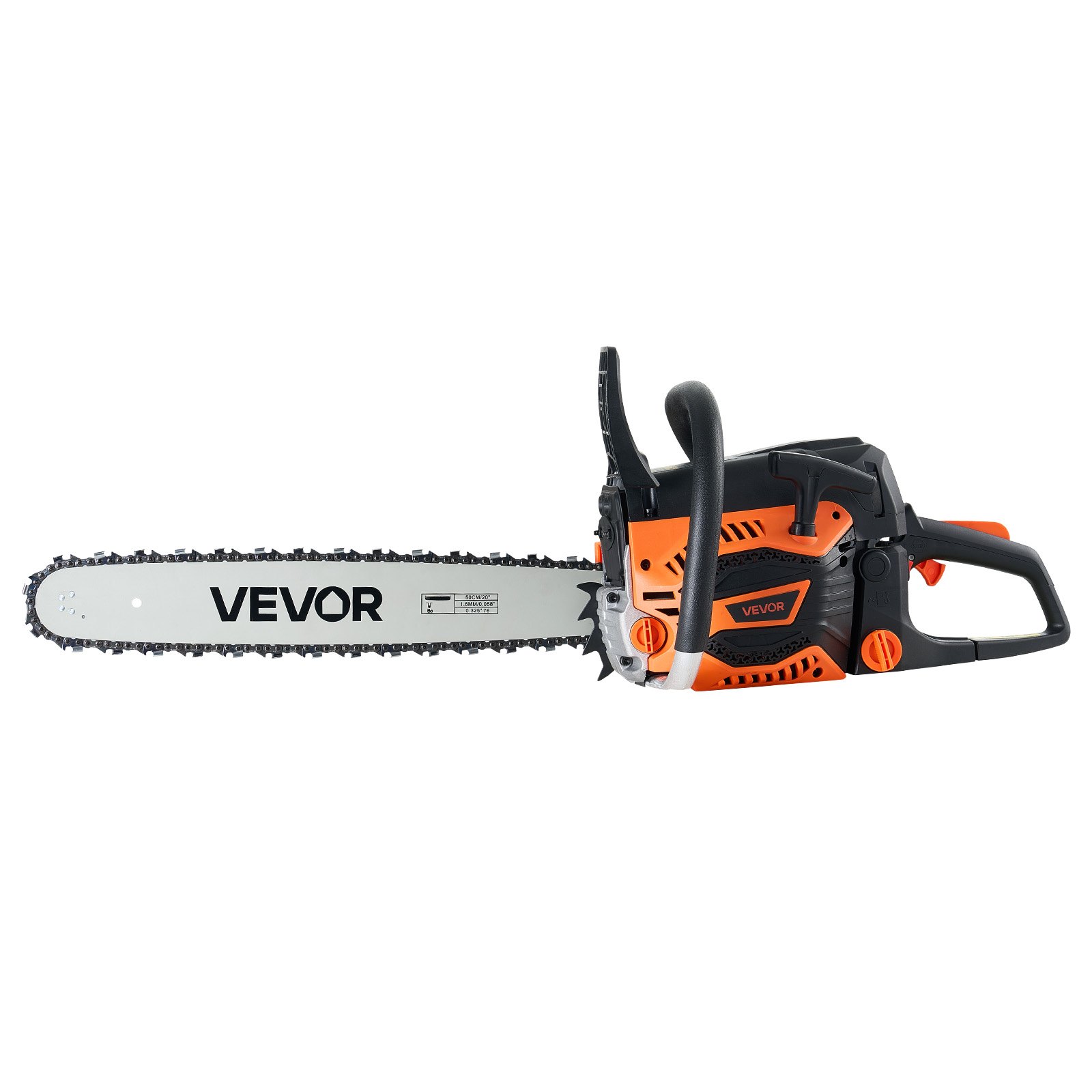 Motosierra de gasolina VEVOR de 62 cc, de 20 pulgadas, 3,8 HP con mango antideslizante, con doble depósito de combustible, ideal para cortar madera, podar árboles y limpiar terrenos.