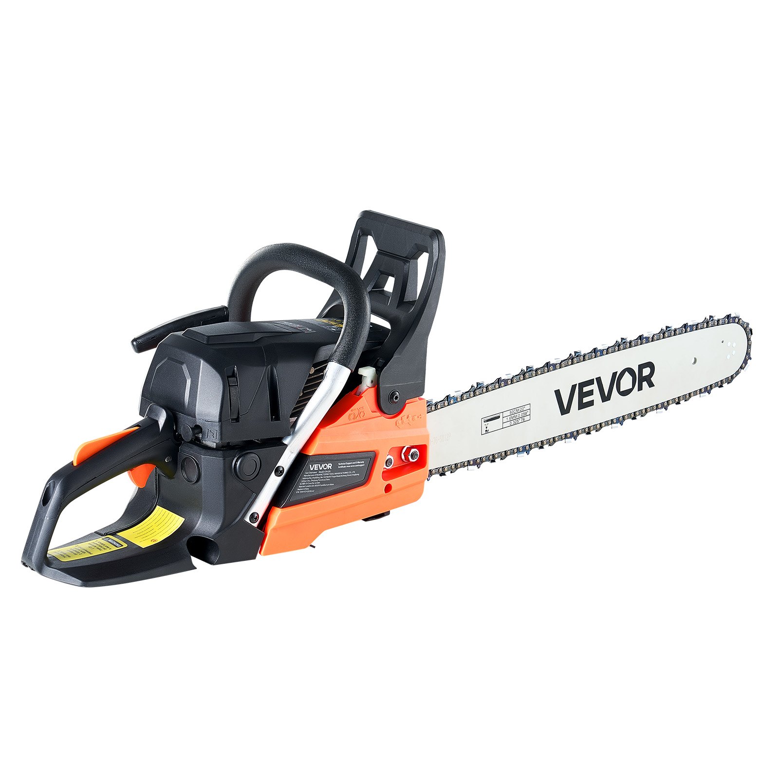 Motosierra de gasolina VEVOR de 62 cc, de 20 pulgadas, 3,8 HP con mango antideslizante, con doble depósito de combustible, ideal para cortar madera, podar árboles y limpiar terrenos.