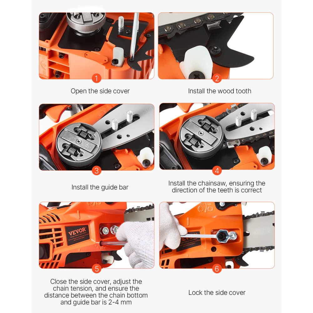 Motosierra de gasolina VEVOR de 25,4 cc, 12" y 1,2 HP. Motosierra de gasolina inalámbrica de mano para cortar ramas de árboles, podar árboles, limpiar terrenos y talar bosques en granjas, jardines y ranchos.