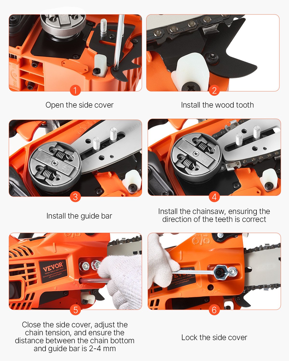 Motosierra de gasolina VEVOR de 25,4 cc, 12" y 1,2 HP. Motosierra de gasolina inalámbrica de mano para cortar ramas de árboles, podar árboles, limpiar terrenos y talar bosques en granjas, jardines y ranchos.