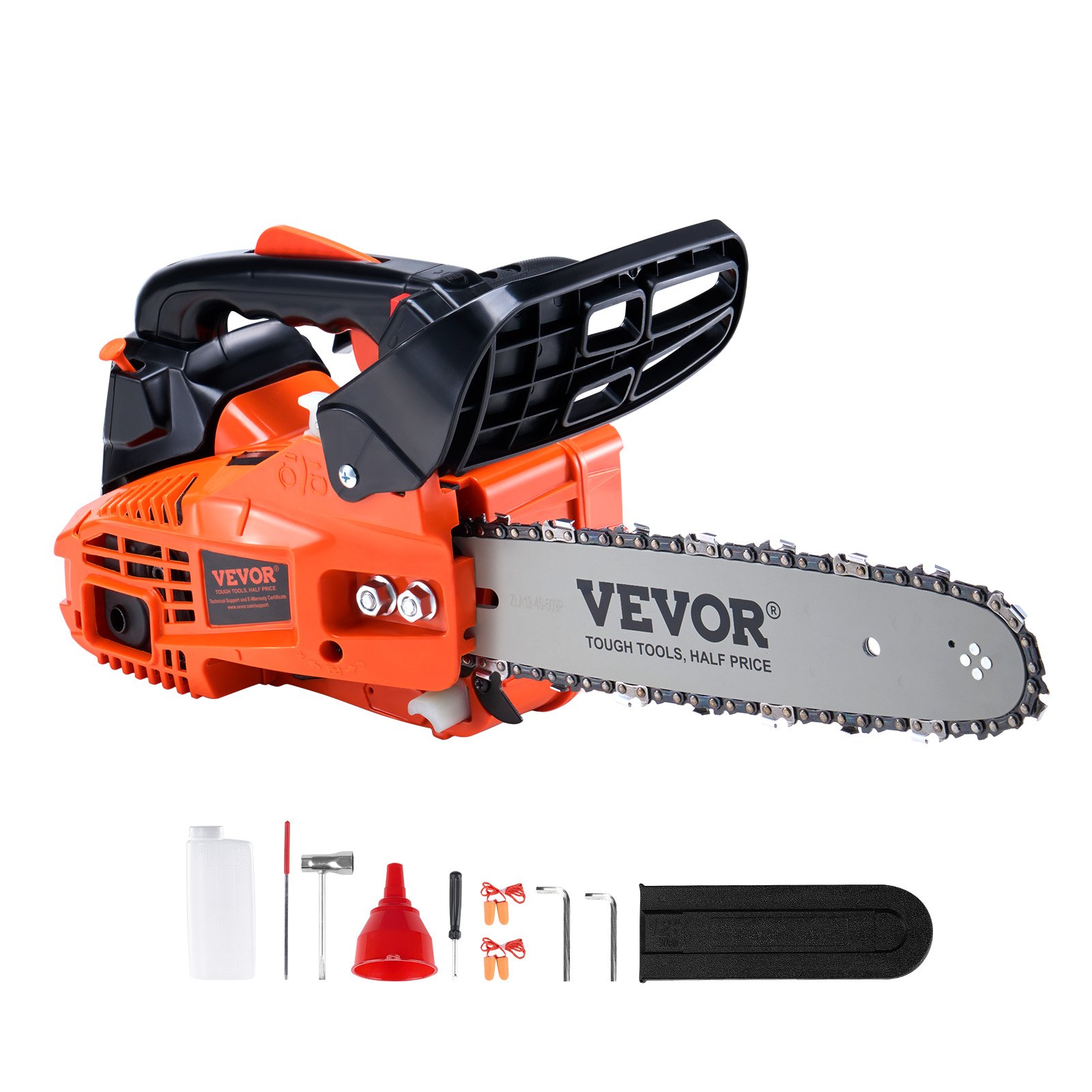 Motosierra de gasolina VEVOR de 25,4 cc, 12" y 1,2 HP. Motosierra de gasolina inalámbrica de mano para cortar ramas de árboles, podar árboles, limpiar terrenos y talar bosques en granjas, jardines y ranchos.
