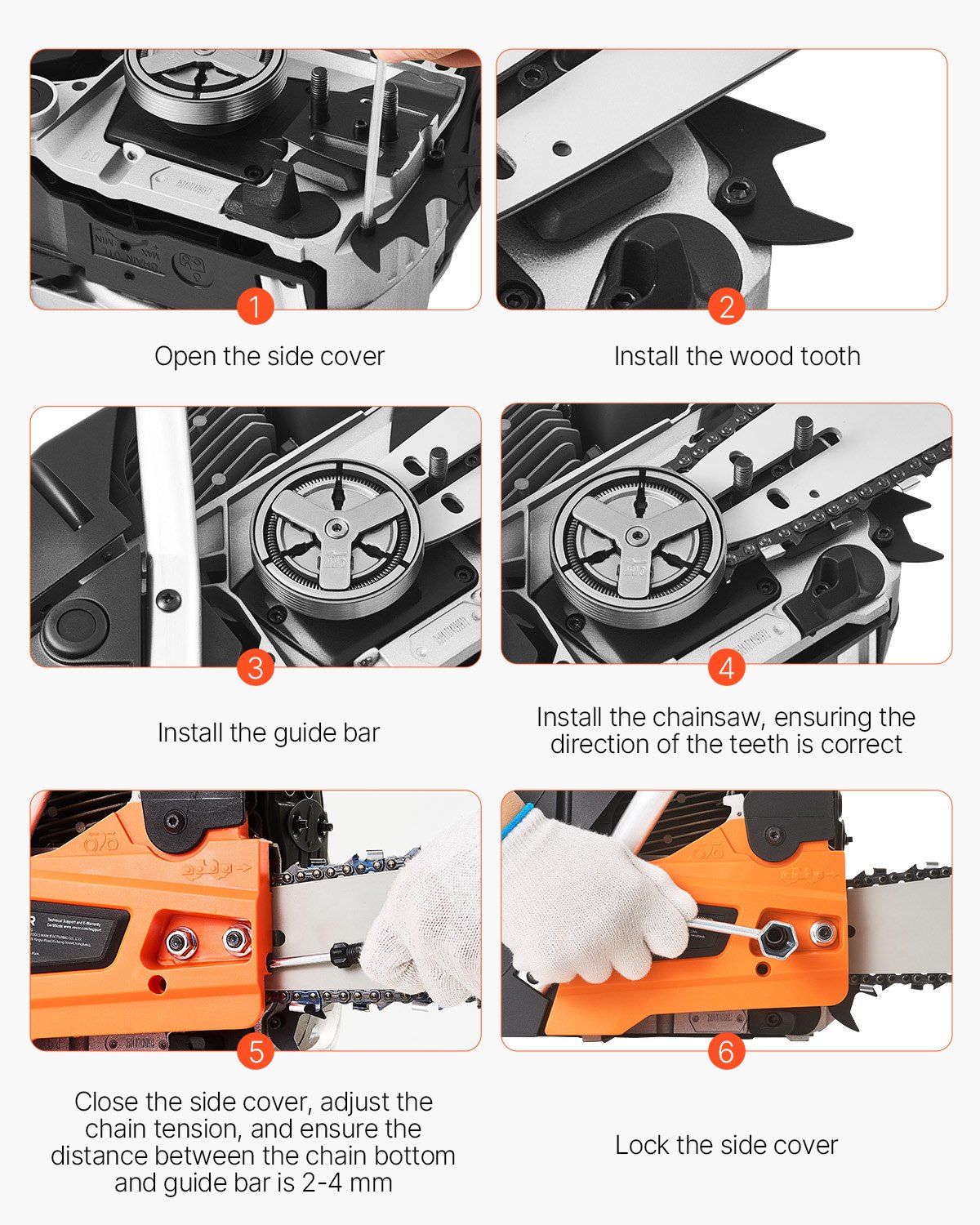 Motosierra de gasolina VEVOR de 58 cc, 20" y 3,22 HP. Motosierra de gasolina inalámbrica de mano para cortar ramas de árboles, podar árboles, limpiar terrenos y talar bosques en granjas, jardines y ranchos.