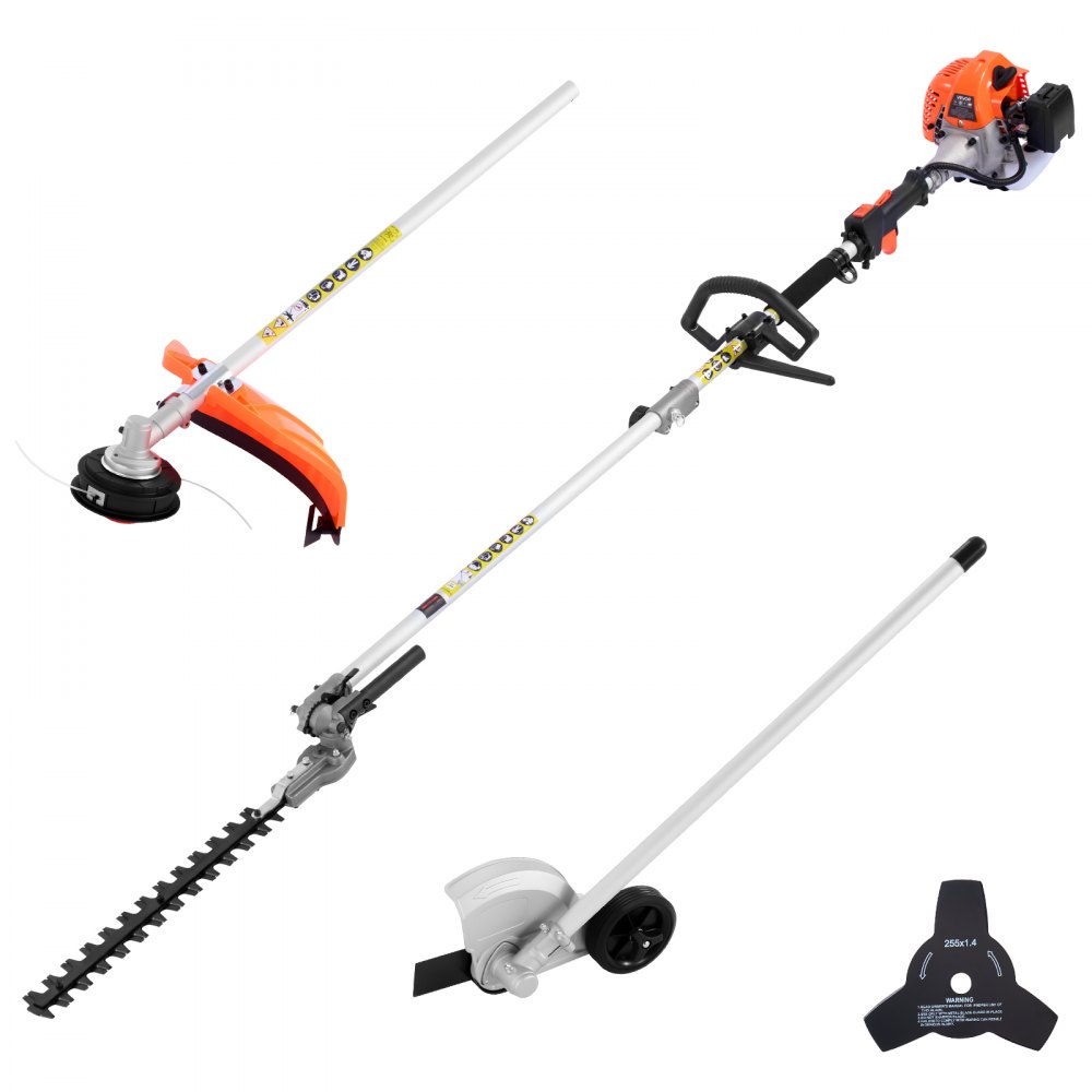 Cortasetos de gasolina VEVOR, cortasetos manual de 2 tiempos, 4 en 1, 26 cc, con equipo de protección, incluye cortasetos, cortabordes, desbrozadora y recorta arbustos.
