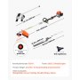 Cortasetos de gasolina VEVOR, cortasetos manual de 2 tiempos, 4 en 1, 26 cc, con equipo de protección, incluye cortasetos, cortabordes, desbrozadora y recorta arbustos.