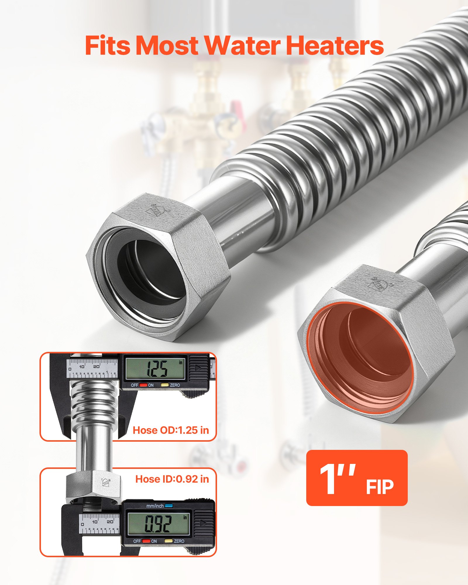 Kit de calentador de agua VEVOR, conector flexible de 45 cm (18 pulgadas), kit de instalación con conexión de entrada y salida FIP de 2,5 cm x FIP de 2,5 cm (1 pulgada) para baño, cocina, lavadero y sala de calderas.