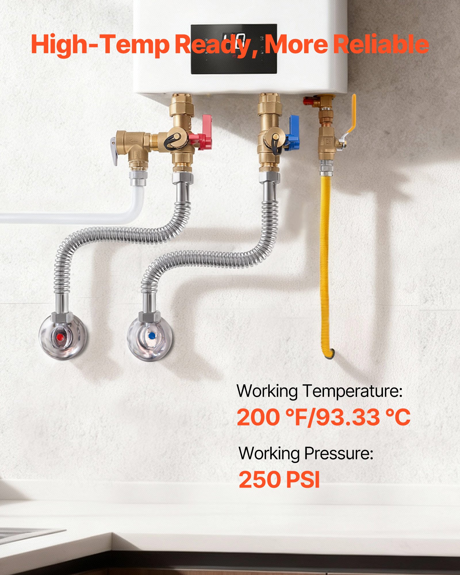 Kit de calentador de agua VEVOR, conector flexible de 45 cm (18 pulgadas), kit de instalación con conexión de entrada y salida FIP de 2,5 cm x FIP de 2,5 cm (1 pulgada) para baño, cocina, lavadero y sala de calderas.